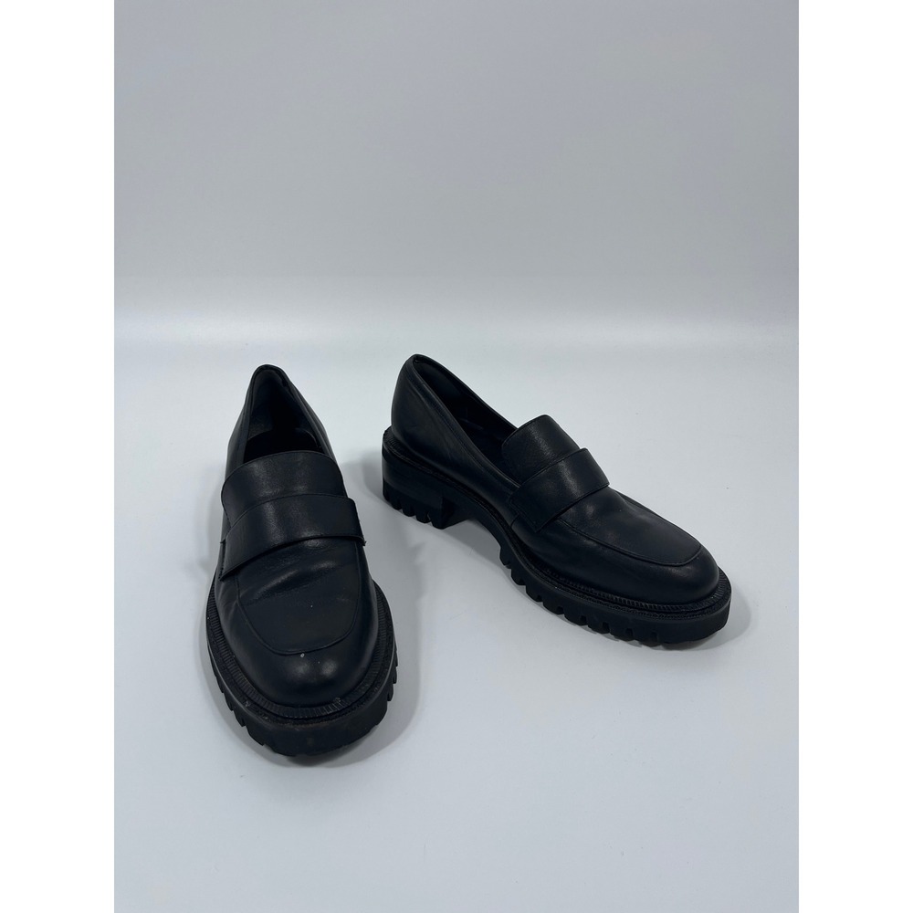 Aerosoles Ronnie Y2K Womens Leather Chunky‎ Platform Loafers 7 Black Preppy